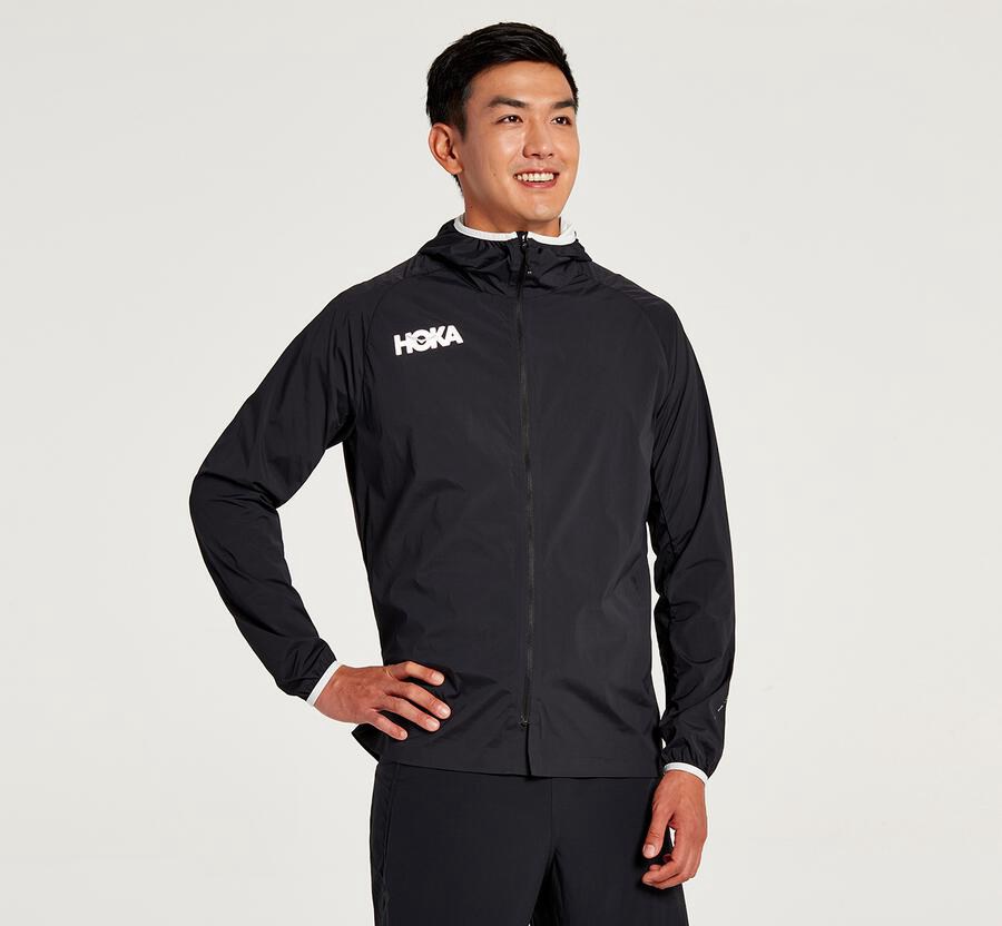 Jackets Mens - Hoka One One Full-Zip Wind - Black - SWAOJNB-40